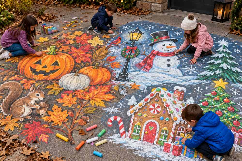 Fall, Winter, and Holiday Chalk Art Ideas